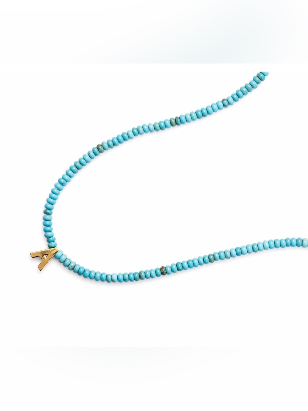 MAYAMAR Turquoise Beads Necklace Inial F NEW in Drawstring Pouch - Picture 2 of 7